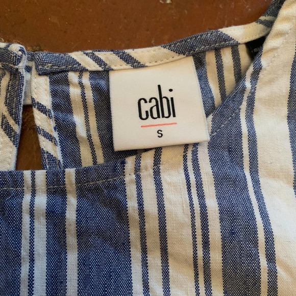 CABI Blue White Striped Womens Top Winged Sleeves Linen Blend SIZE SMALL - Picture 3 of 5